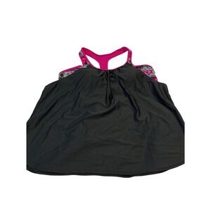 Unbranded Tankini Top Women XL Black Pink Floral Racerback Excellent Flyaway